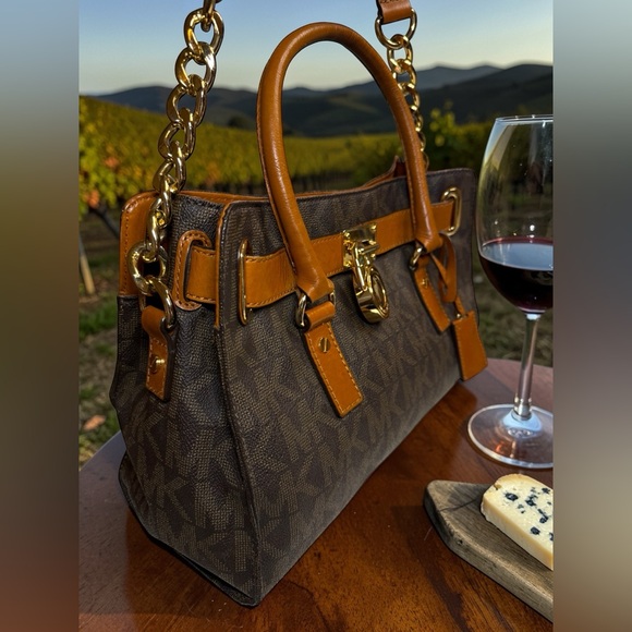 Michael Kors Dark Brown Shoulder Bag with Gold Accent Padlock & Key! - Picture 4 of 11